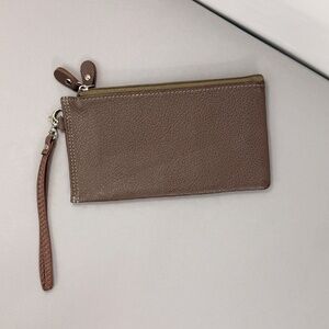 Leather Wristlet 18 Card Holder Snap Fold